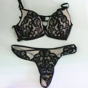 Bonechka Elegant Pink Transparent Lingerie Set Bra 38B Thongs XL